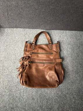 Regina Italian Brown Genuine Leather Foldover Tote Crossbody Handbag